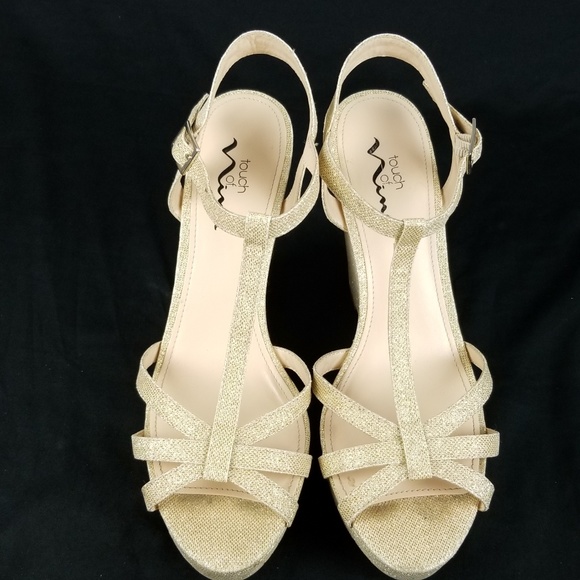 High Heel Wedge Strappy Gold Glitter 11 M EG38 - Picture 8 of 8